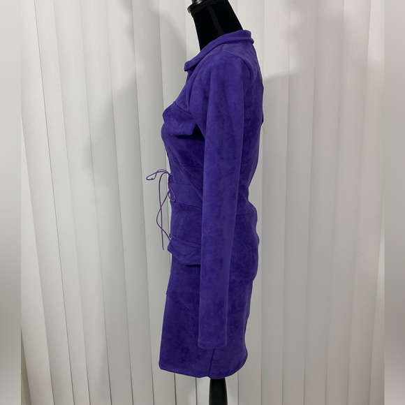 RENDOLL LAGOS Faux Suede Lace Up Sheath Mini Dress Long Sleeve Mock Neck US 6 - Picture 6 of 12